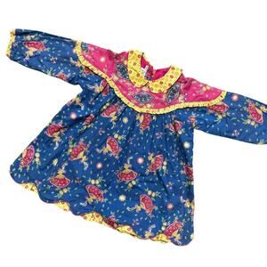 VTG KARAVAN Mixed Print Floral Fan Bohemian Dress  Beading Sequins  GIRLS 4T